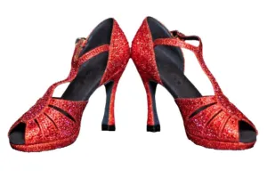 Red Glitter Rhinestones Samba Platform Dancing Shoes High Heels