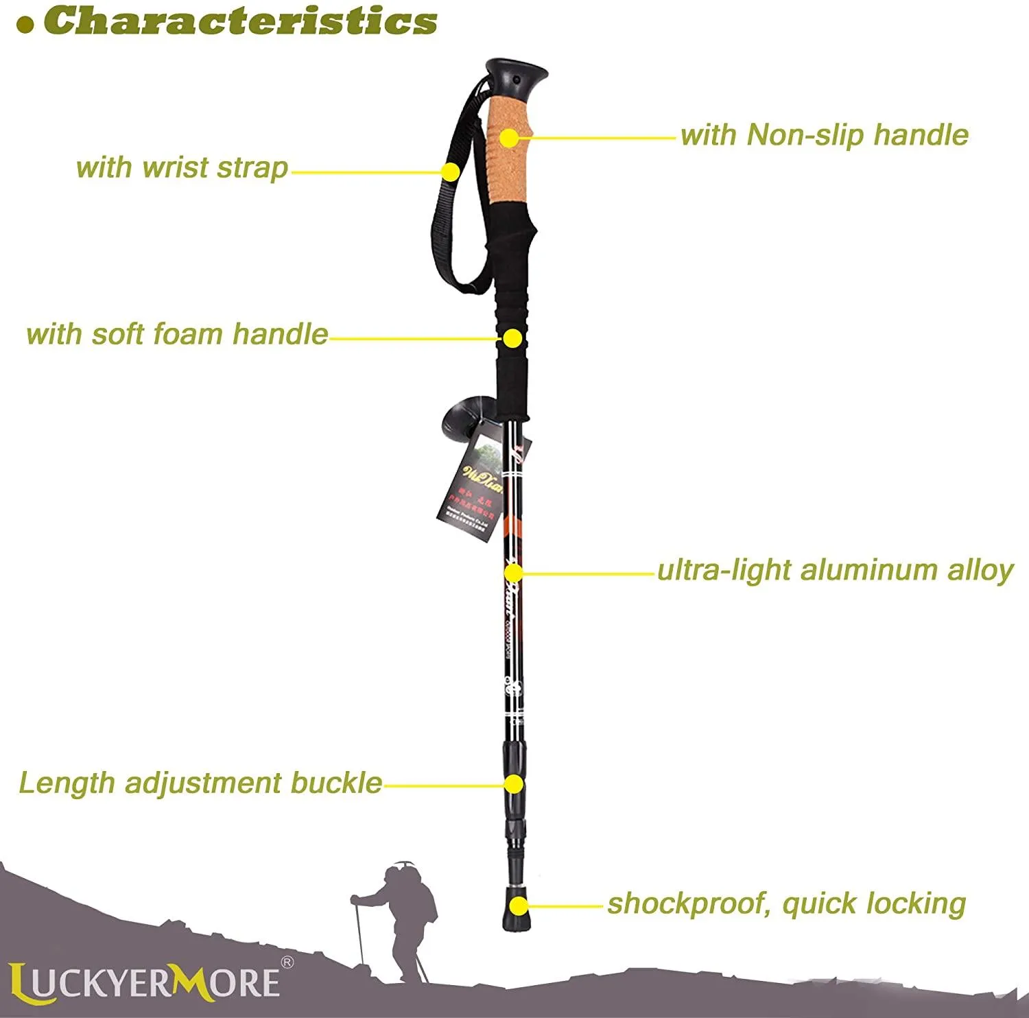 2 Pack Trekking Poles Collapsible Climbing Stick