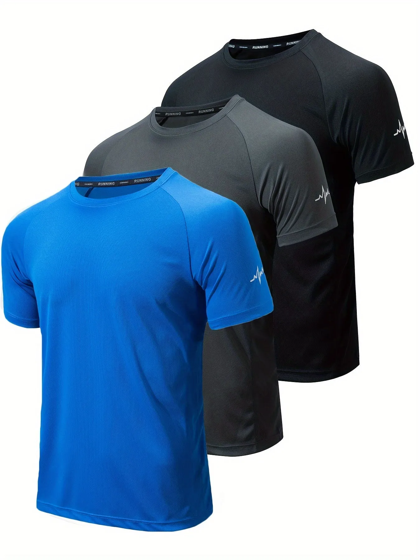 3-Pack Men's Athletic Short Sleeve Crew Neck Shirts - Moisture-Wicking Undershirts with Electrocardiography Print