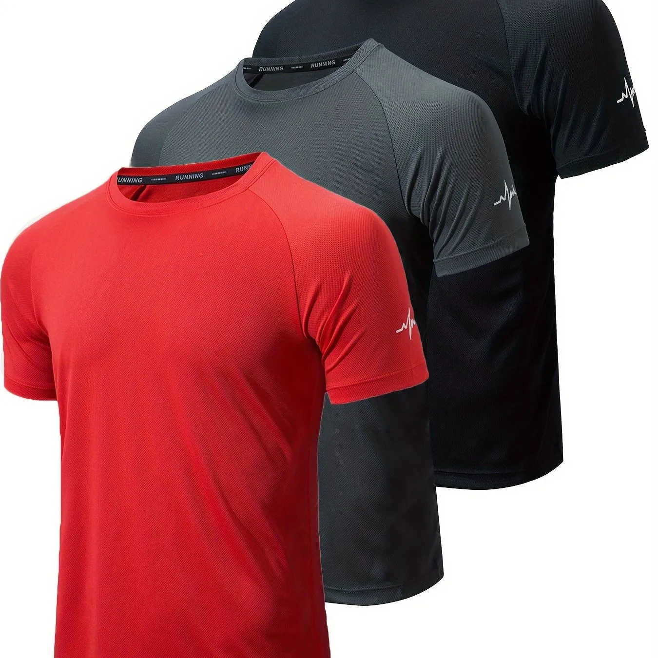 3-Pack Men's Athletic Short Sleeve Crew Neck Shirts - Moisture-Wicking Undershirts with Electrocardiography Print