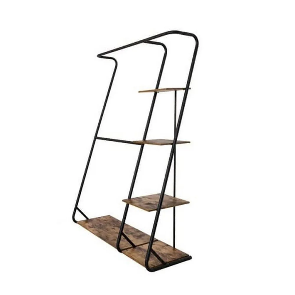 68 Inch Clothing Hanging Rack, 3 Shelves, Z Shaped Black Metal Frame, Wood By Casagear Home