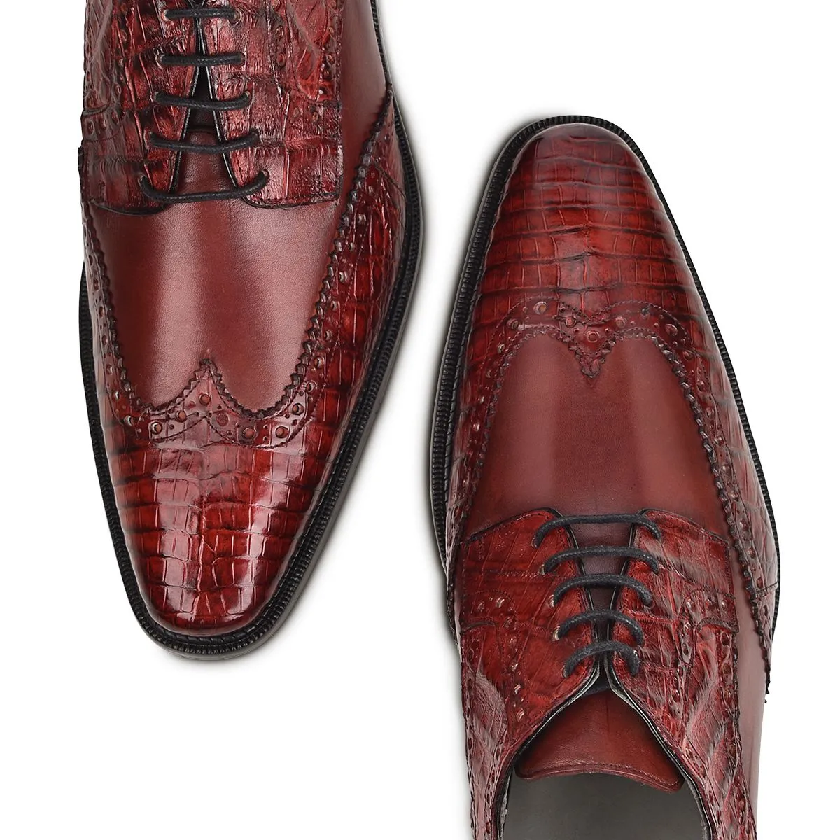 6B1FWBV-Cuadra came dress caiman leather wingtip derby shoes for men