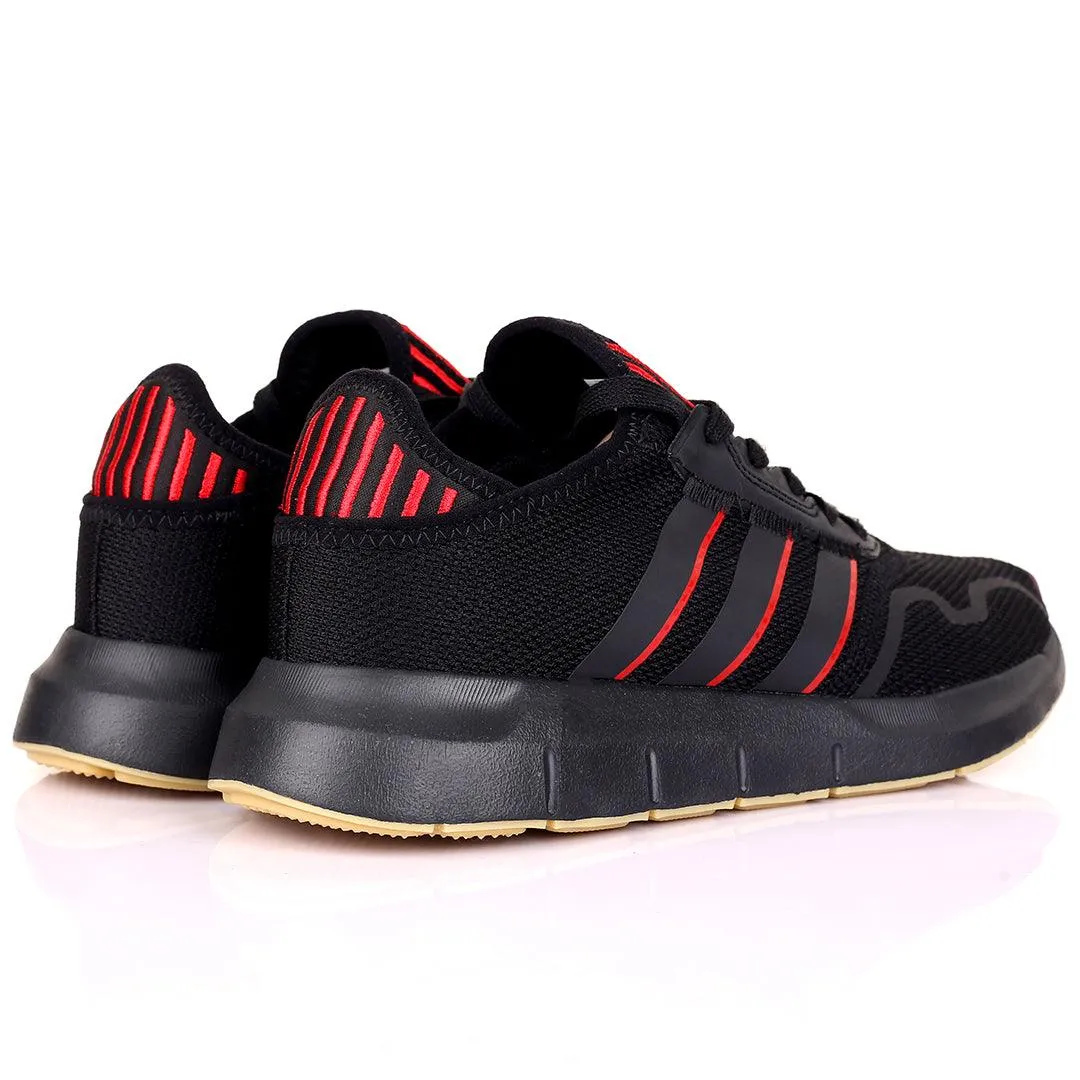 AD  Exquisite Black With Red Striped Designed Running Sneakers