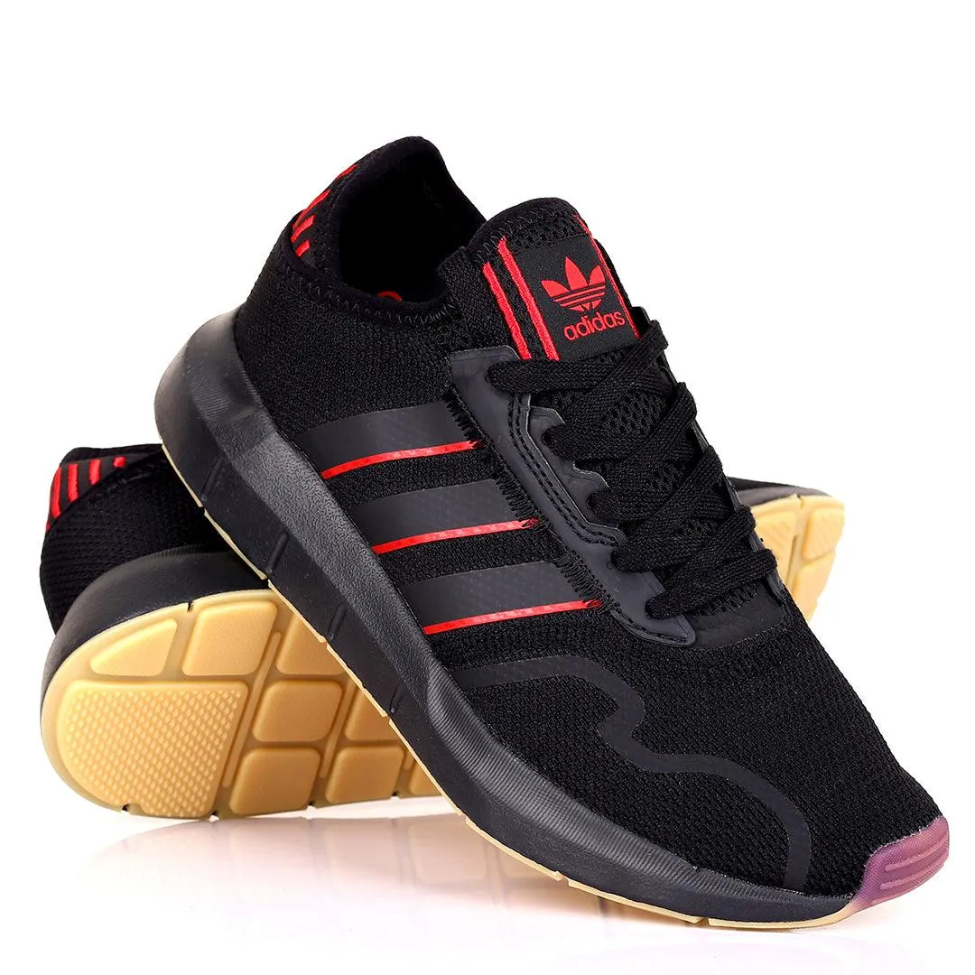 AD  Exquisite Black With Red Striped Designed Running Sneakers