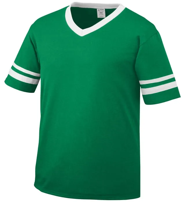 Augusta Kelly Green/White Youth Sleeve Stripe V-Neck Baseball Jersey