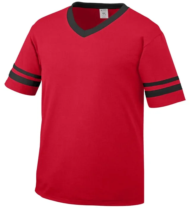 Augusta Red/Black Adult Sleeve Stripe V-Neck Baseball Jersey