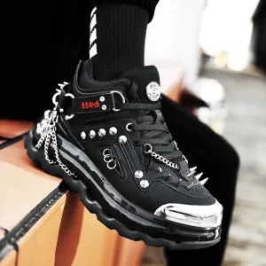 Balck Platform Rivets Leather Sneakers