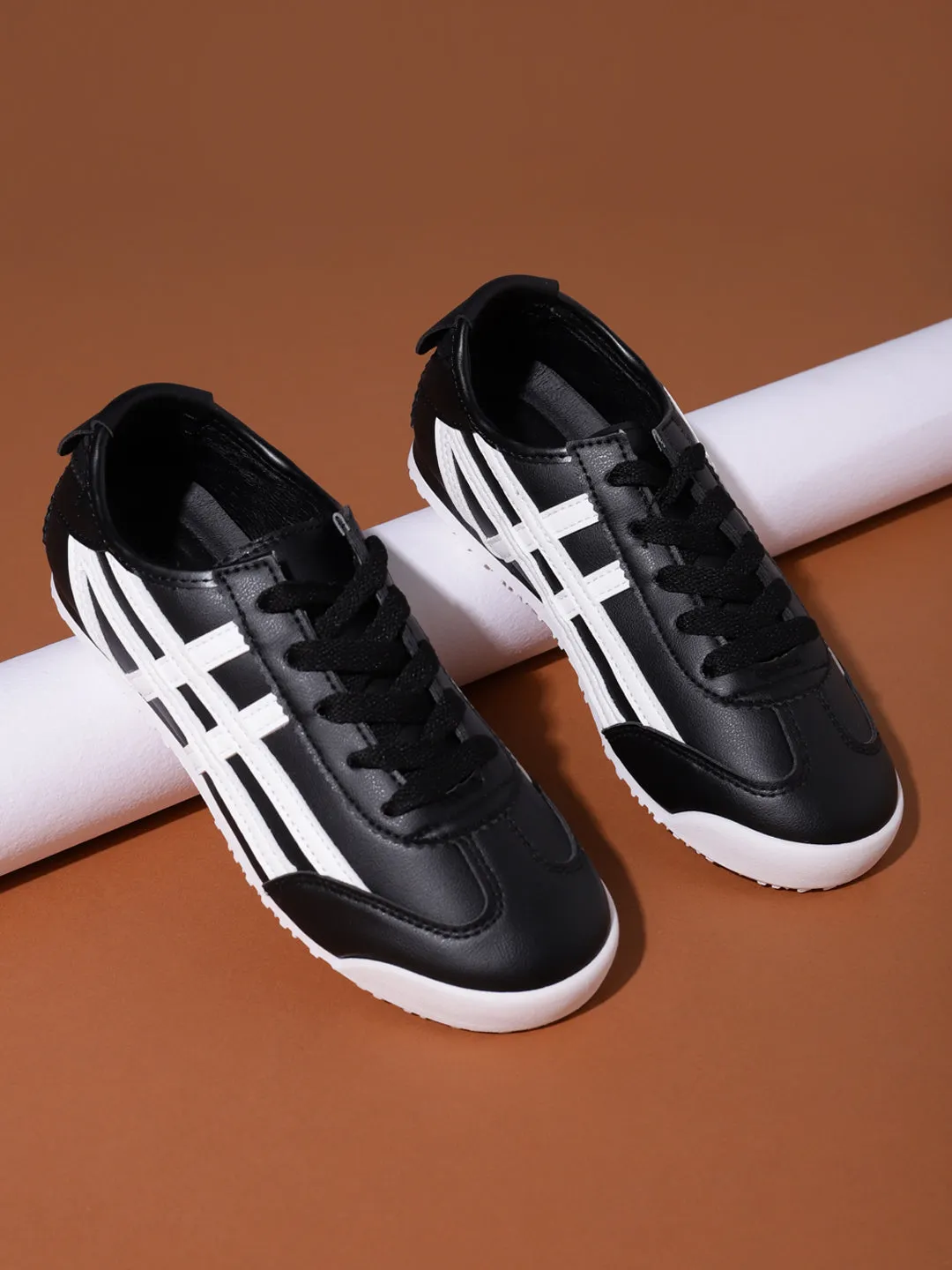 Black PU Lace-Up Sneakers (TC-RS3492-BLK)