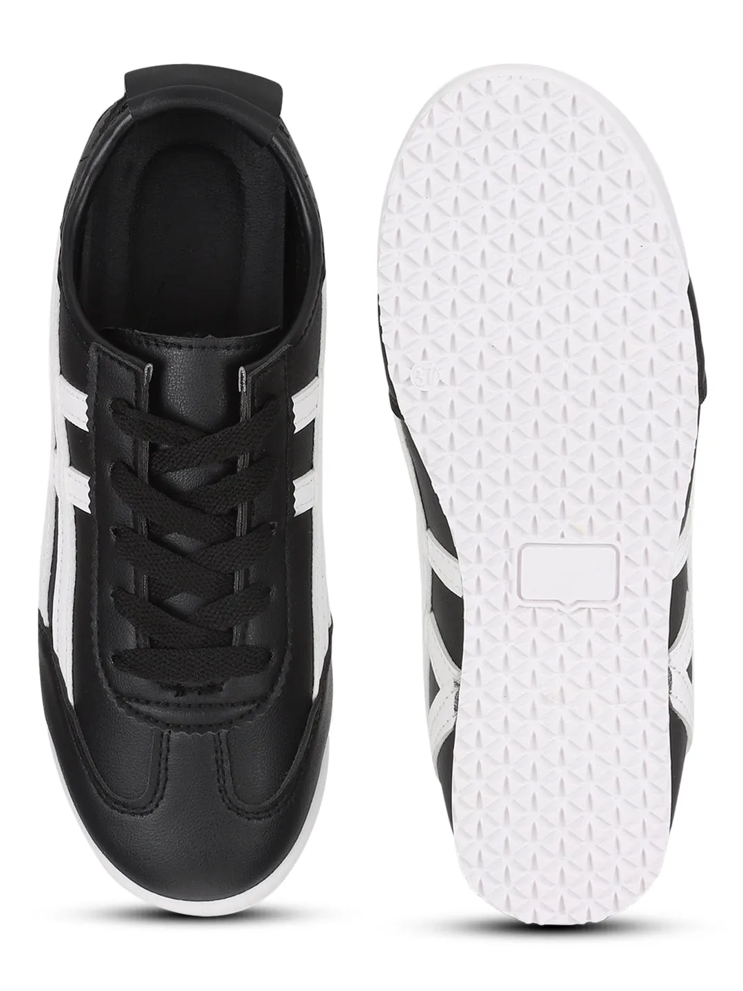 Black PU Lace-Up Sneakers (TC-RS3492-BLK)