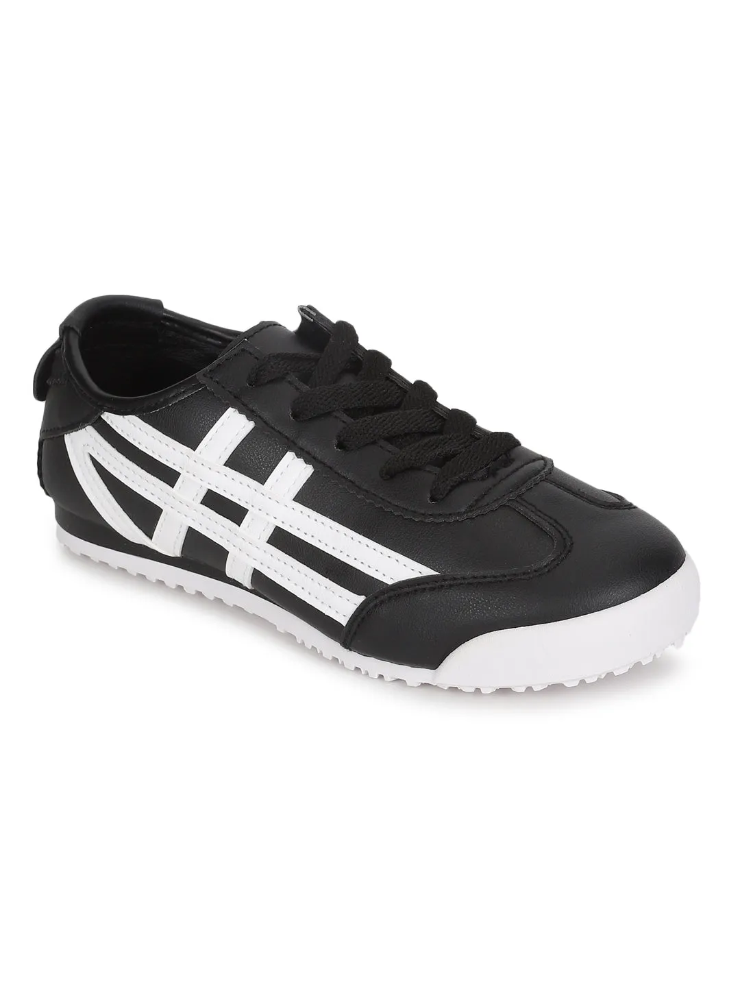 Black PU Lace-Up Sneakers (TC-RS3492-BLK)