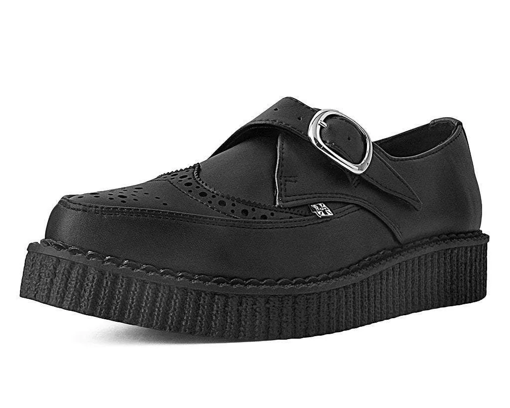 Black TUKskin Wingtip Buckle Pointed Creeper