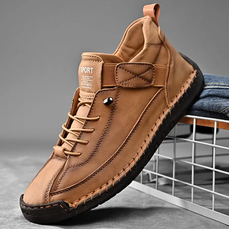 Bootara Autumn/Winter Vintage Men’s Mid-Top Martin Boots Outdoor Casual Work Shoes with Stitching