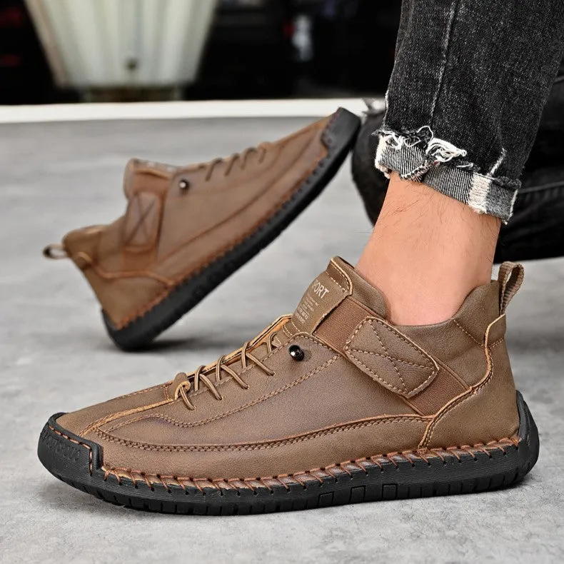 Bootara Autumn/Winter Vintage Men’s Mid-Top Martin Boots Outdoor Casual Work Shoes with Stitching