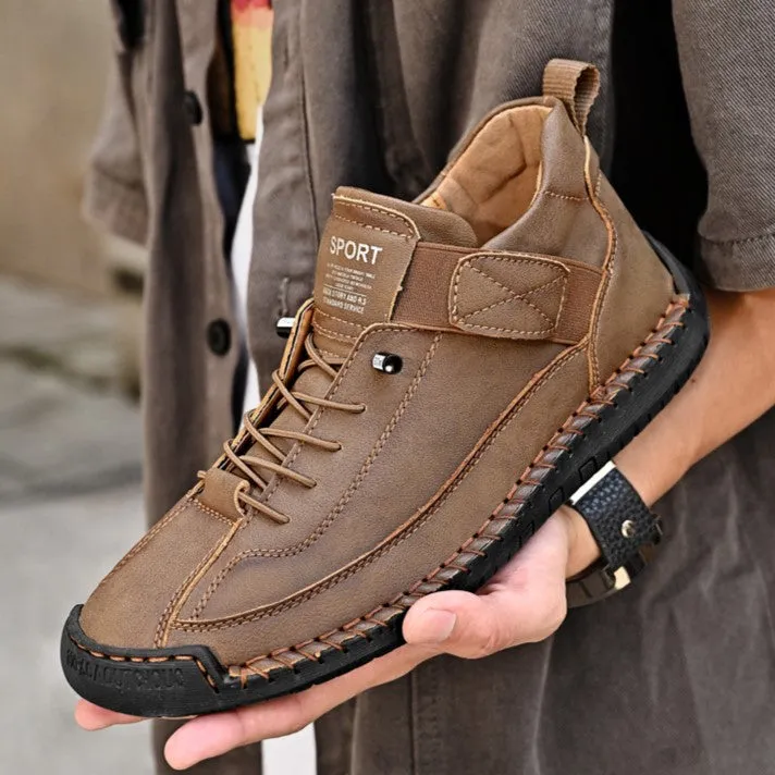 Bootara Autumn/Winter Vintage Men’s Mid-Top Martin Boots Outdoor Casual Work Shoes with Stitching