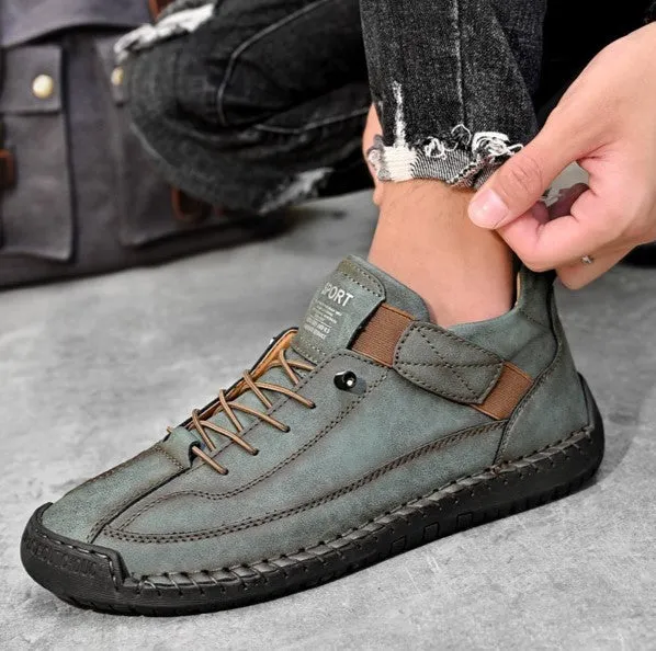 Bootara Autumn/Winter Vintage Men’s Mid-Top Martin Boots Outdoor Casual Work Shoes with Stitching