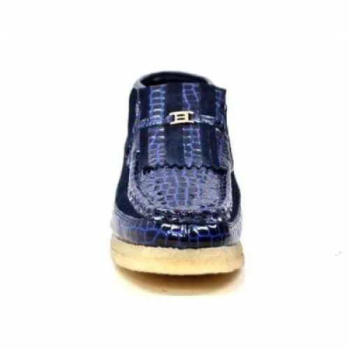 British Walkers Apollo Croc Men's Navy Blue Crocodile Leather and Suede Crepe Sole Boots