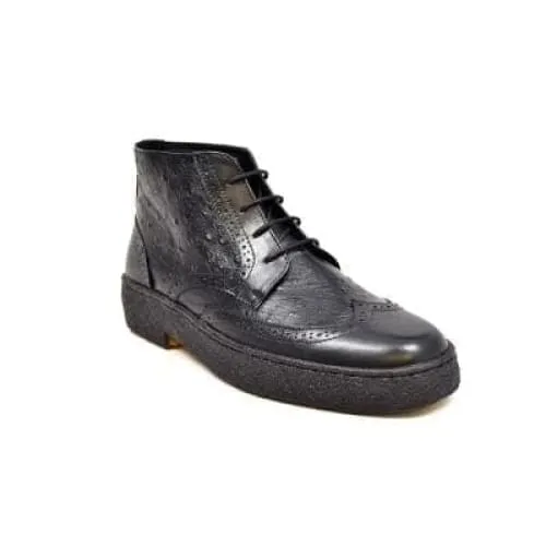 British Walkers Playboy Original Ostrich Wingtip Men's Black Leather and Ostrich High Tops