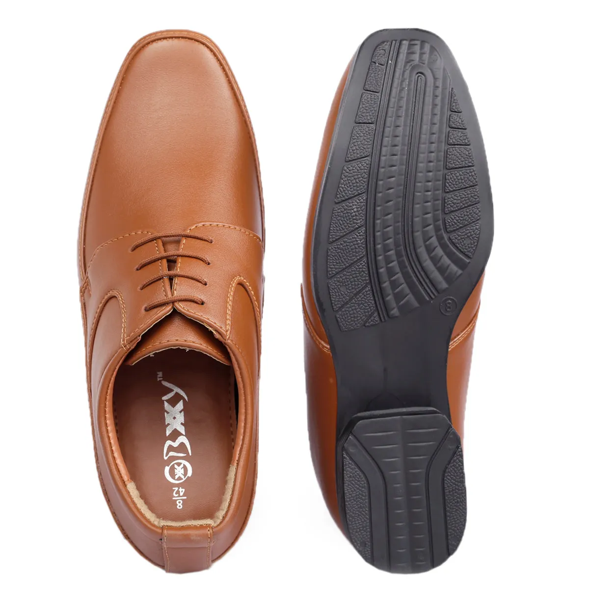 BXXY 9 cm (3 Inch) Hidden Height Increasing Dress and Derby Lace-Up Formal Faux Leather Shoes for Men