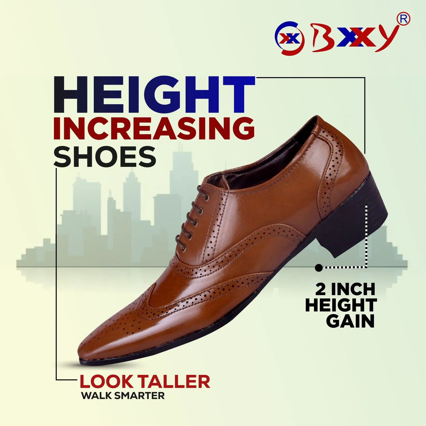 BXXY Height Increasing Party Wear Brogue Oxford Shoes