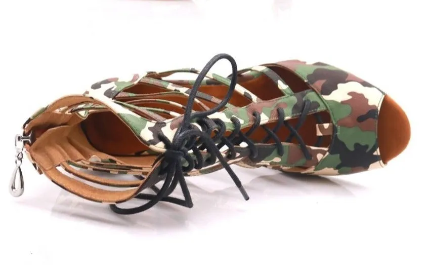 Camouflage Print Gladiator Ballroom Dance Shoes