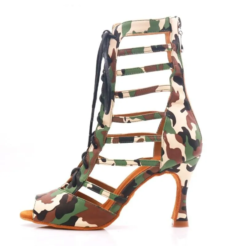 Camouflage Print Gladiator Ballroom Dance Shoes