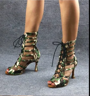 Camouflage Print Gladiator Ballroom Dance Shoes