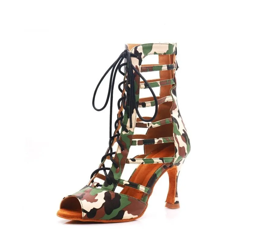 Camouflage Print Gladiator Ballroom Dance Shoes