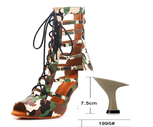 Camouflage Print Gladiator Ballroom Dance Shoes