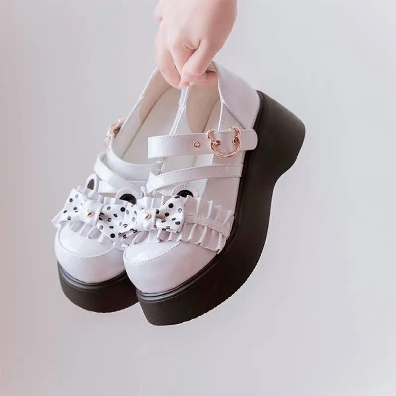 Cartoon Bear Polka Dot Bow Knot Platform Lolita Shoes