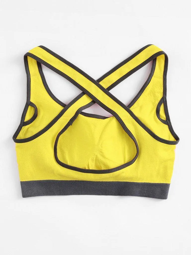 Criss Cross Contrast Piping Sports Bra