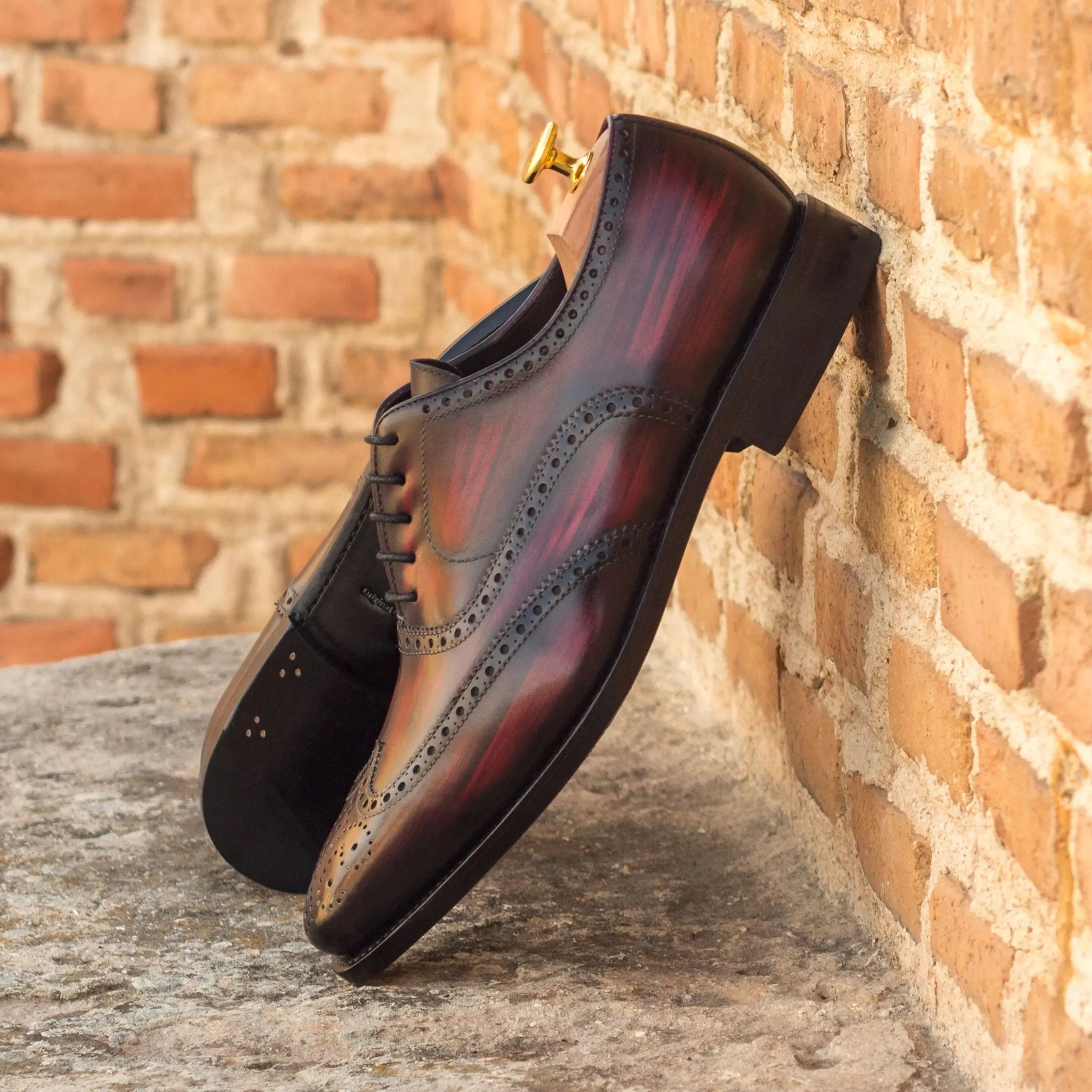 DapperFam Aeron in Burgundy Men's Hand-Painted Patina Full Brogue