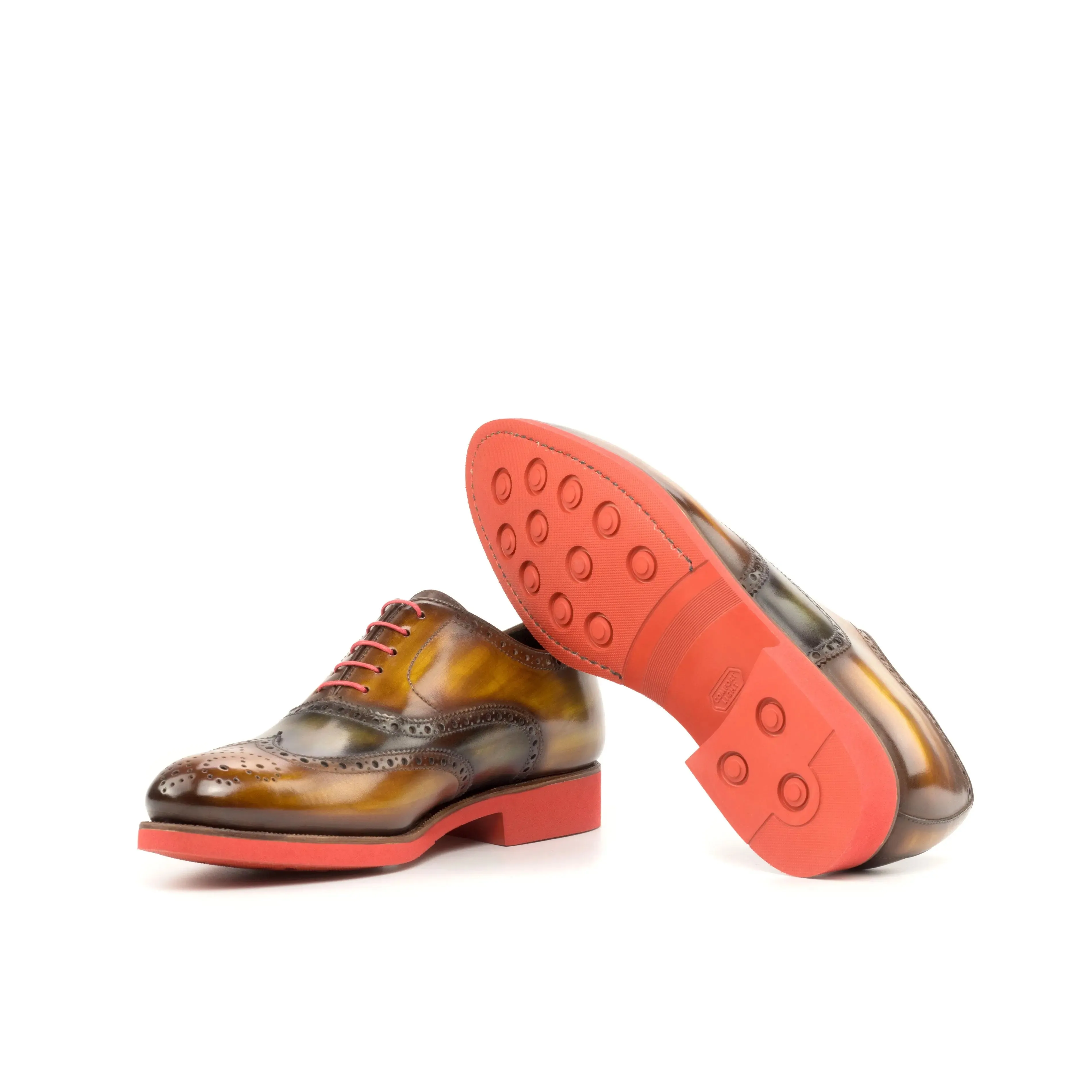 DapperFam Aeron in Cognac / Green Men's Hand-Painted Patina Full Brogue