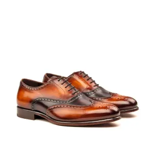 DapperFam Aeron in Dark Brown / Cognac Men's Italian Leather & Hand-Painted Patina Full Brogue