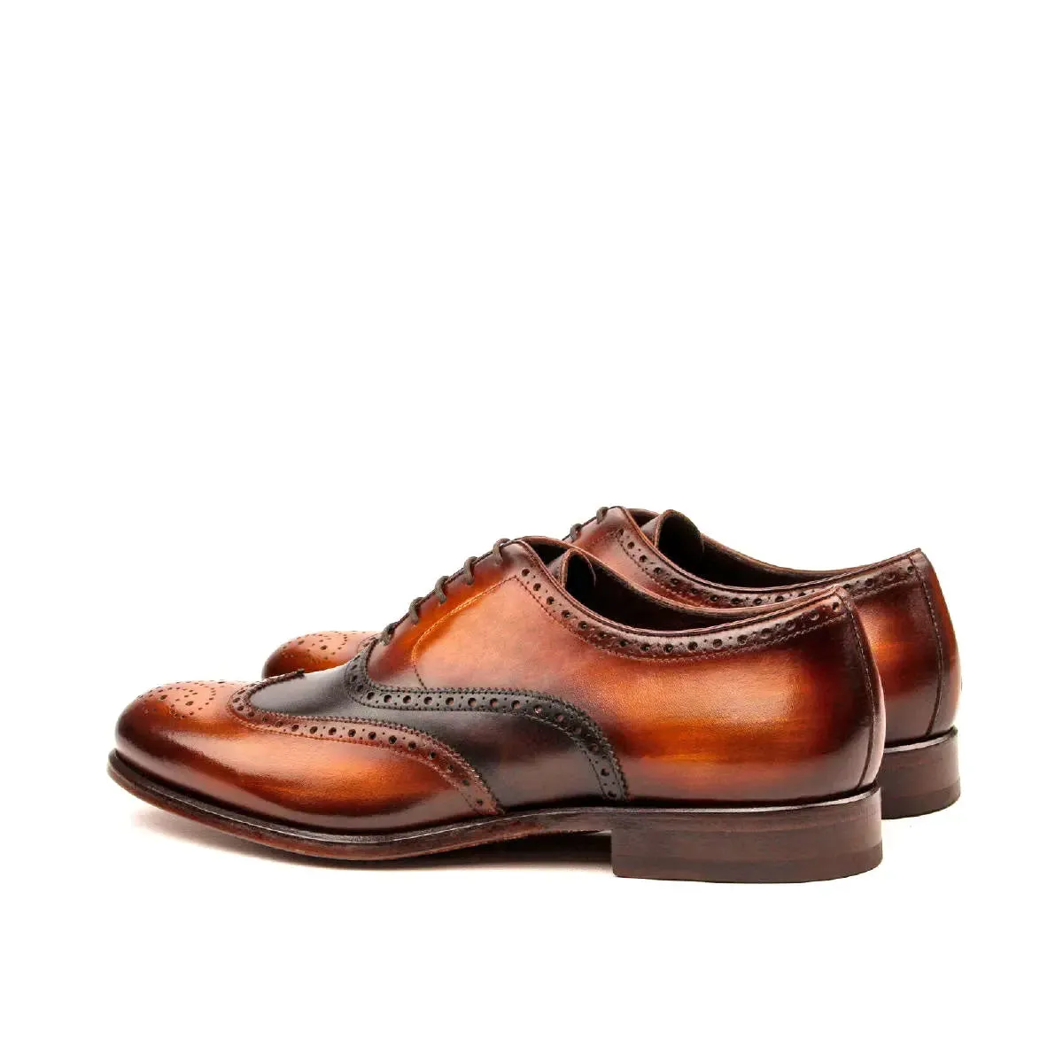 DapperFam Aeron in Dark Brown / Cognac Men's Italian Leather & Hand-Painted Patina Full Brogue