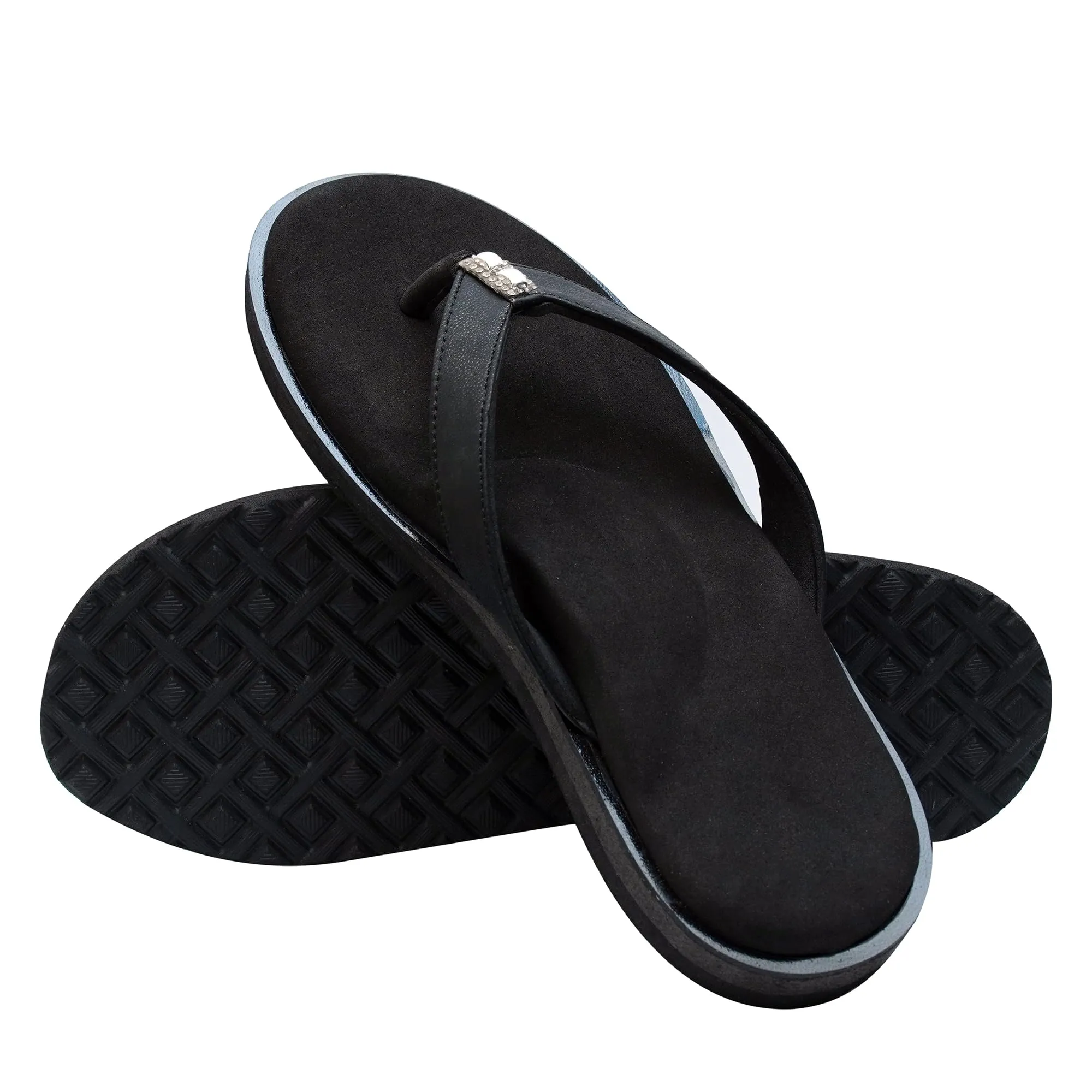 DIA ONE Orthopedic Sandal Rubber Sole MCP Insole Diabetic Footwear for Women (L.Cozy Black 3 Button Top Dia_77 Size 7-26 cm)