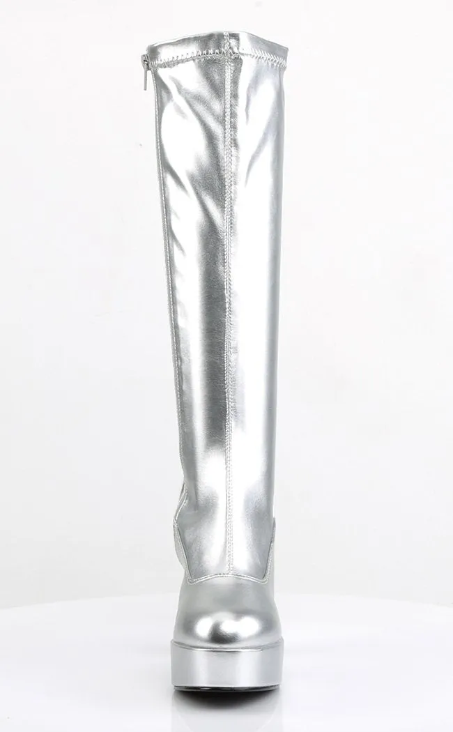 EXOTICA-2000 Silver Patent Gogo Boots