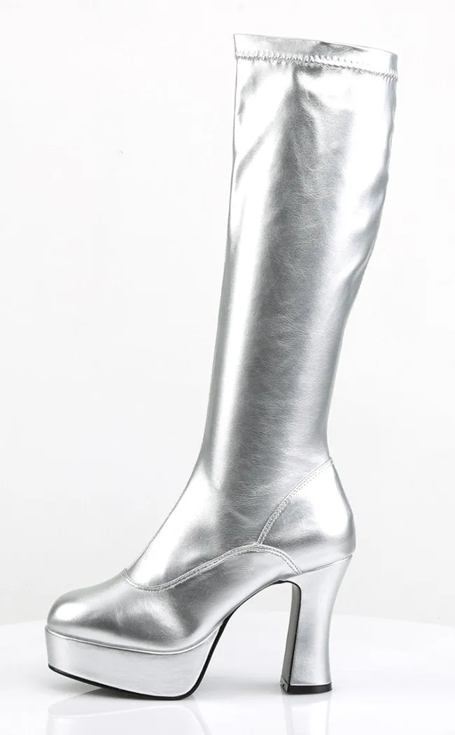 EXOTICA-2000 Silver Patent Gogo Boots