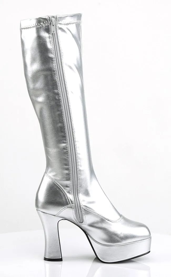 EXOTICA-2000 Silver Patent Gogo Boots