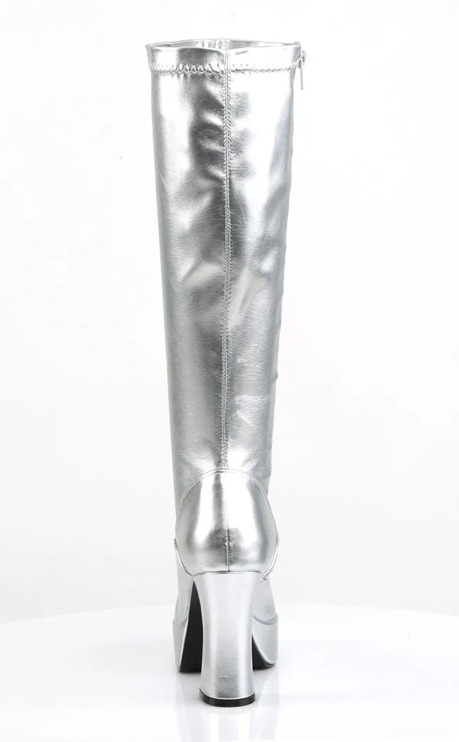 EXOTICA-2000 Silver Patent Gogo Boots