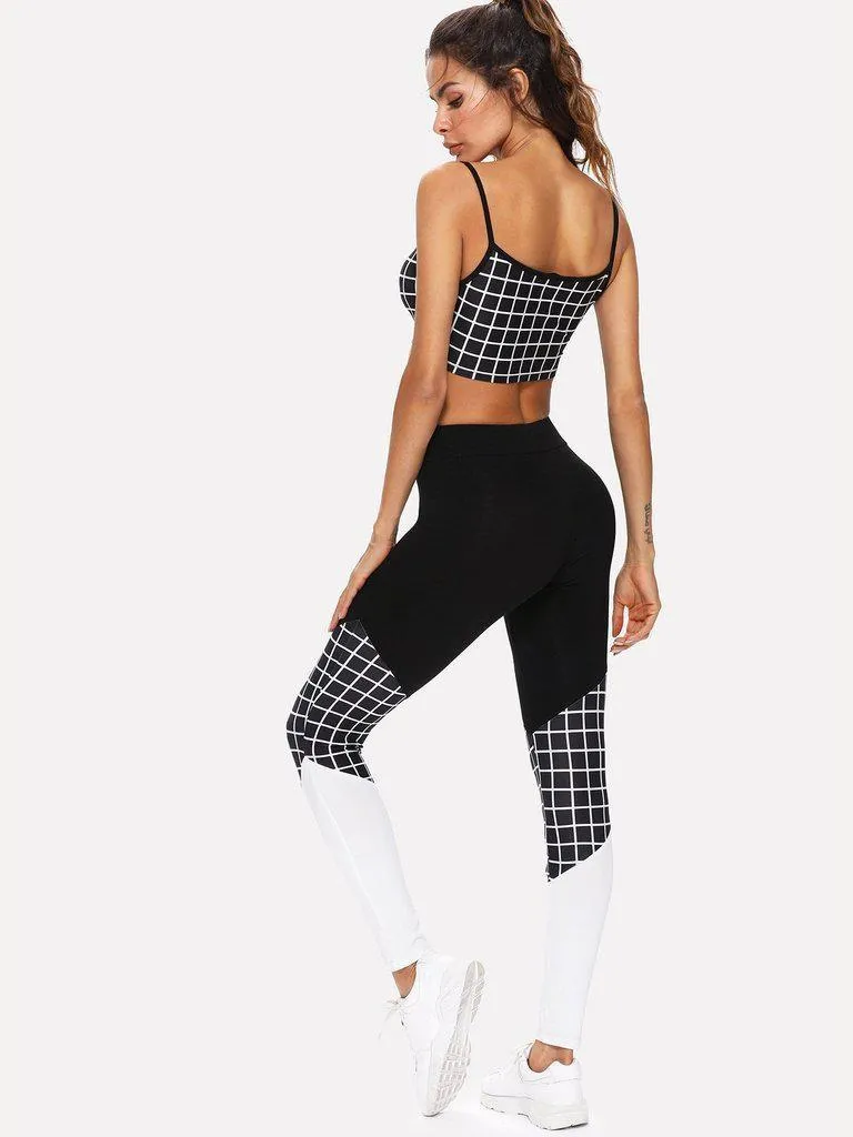 Grid Sports Bra & Cut And Sew Leggings Set