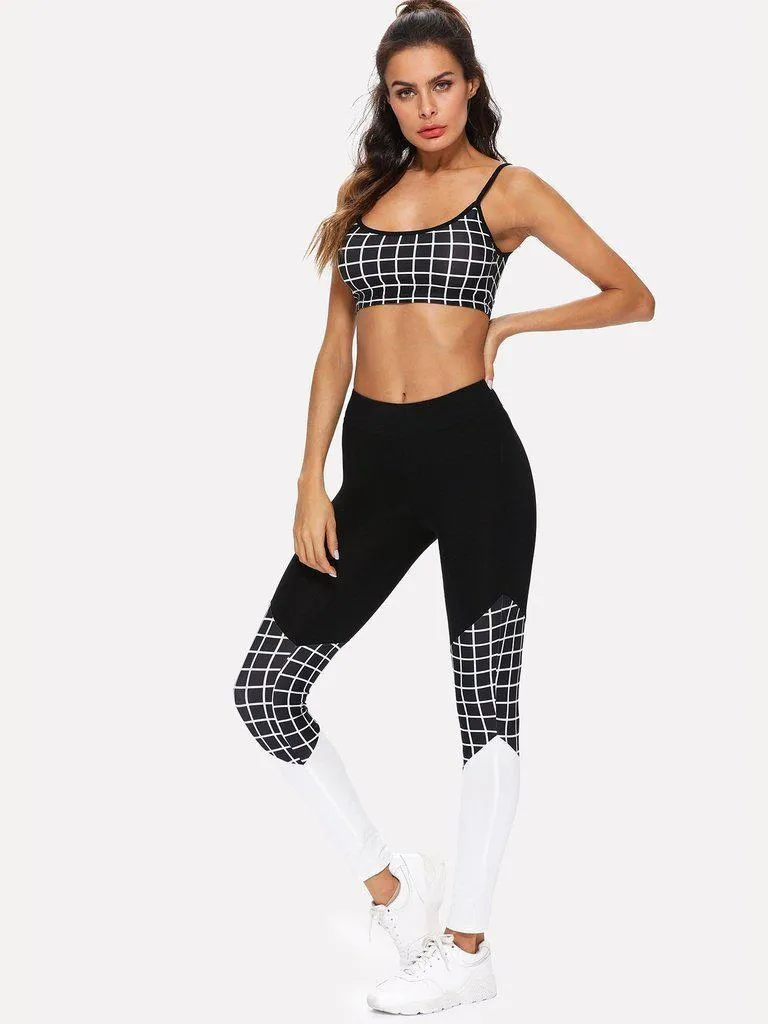 Grid Sports Bra & Cut And Sew Leggings Set