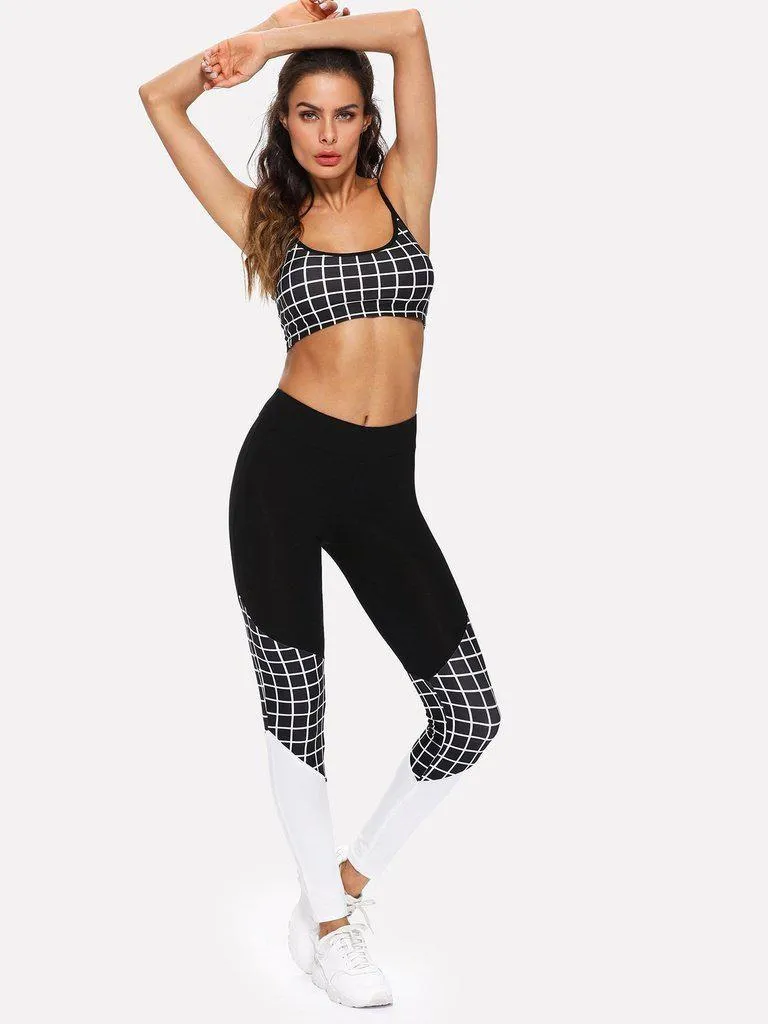 Grid Sports Bra & Cut And Sew Leggings Set