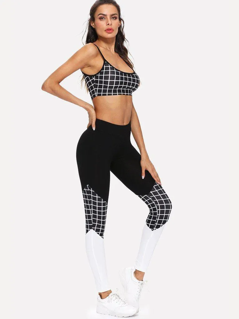 Grid Sports Bra & Cut And Sew Leggings Set