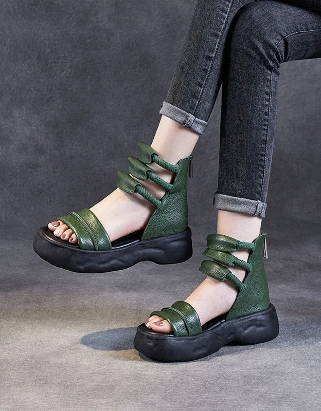 Handmade Retro Ankle Straps Platform Sandals