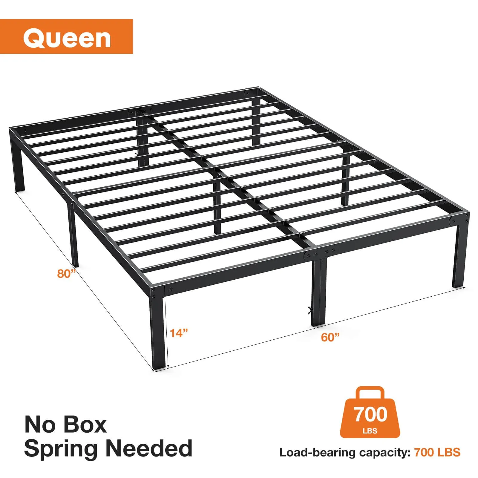 Heavy Duty Metal Bed Frame with Sturdy Steel Slat Support, No Box Spring Needed