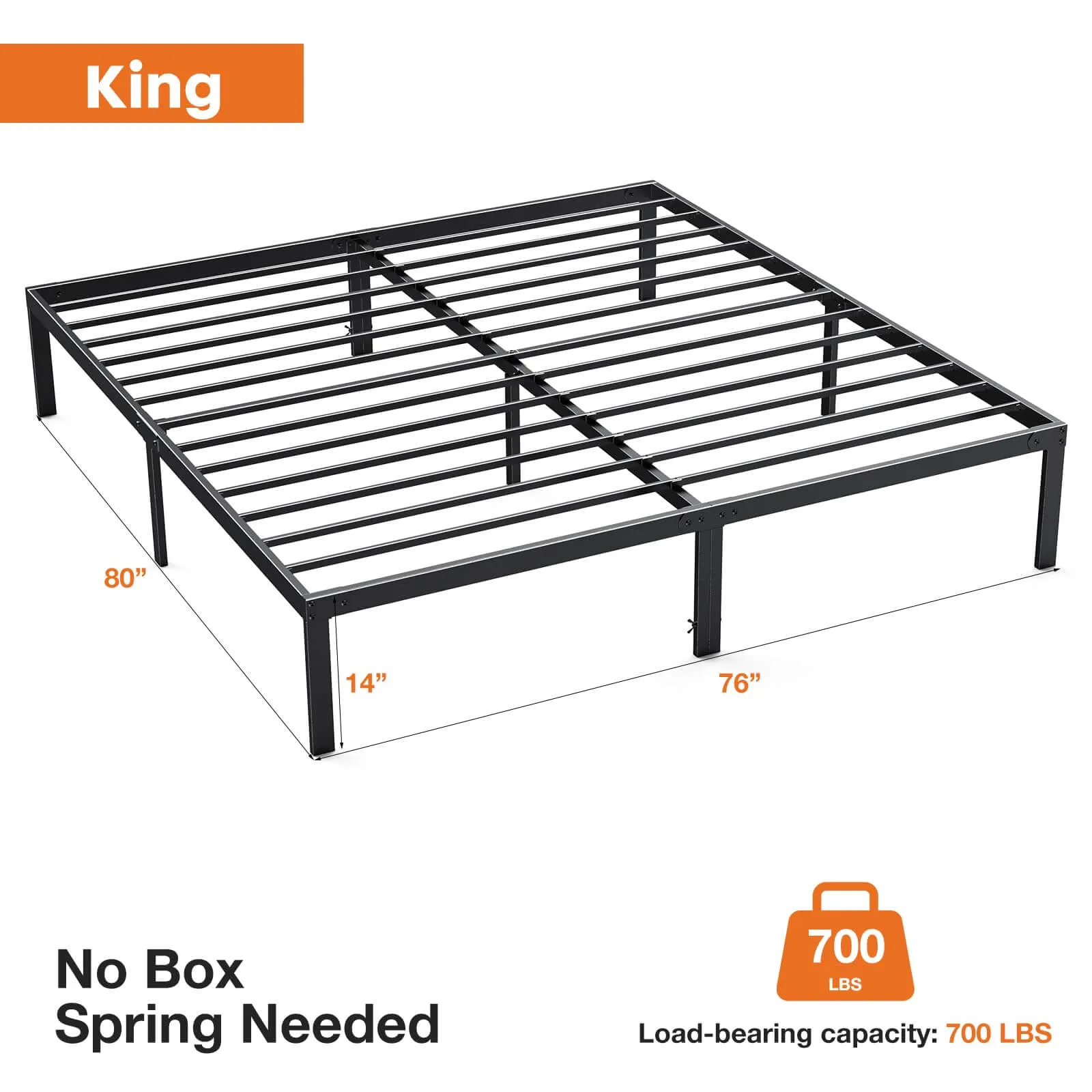 Heavy Duty Metal Bed Frame with Sturdy Steel Slat Support, No Box Spring Needed