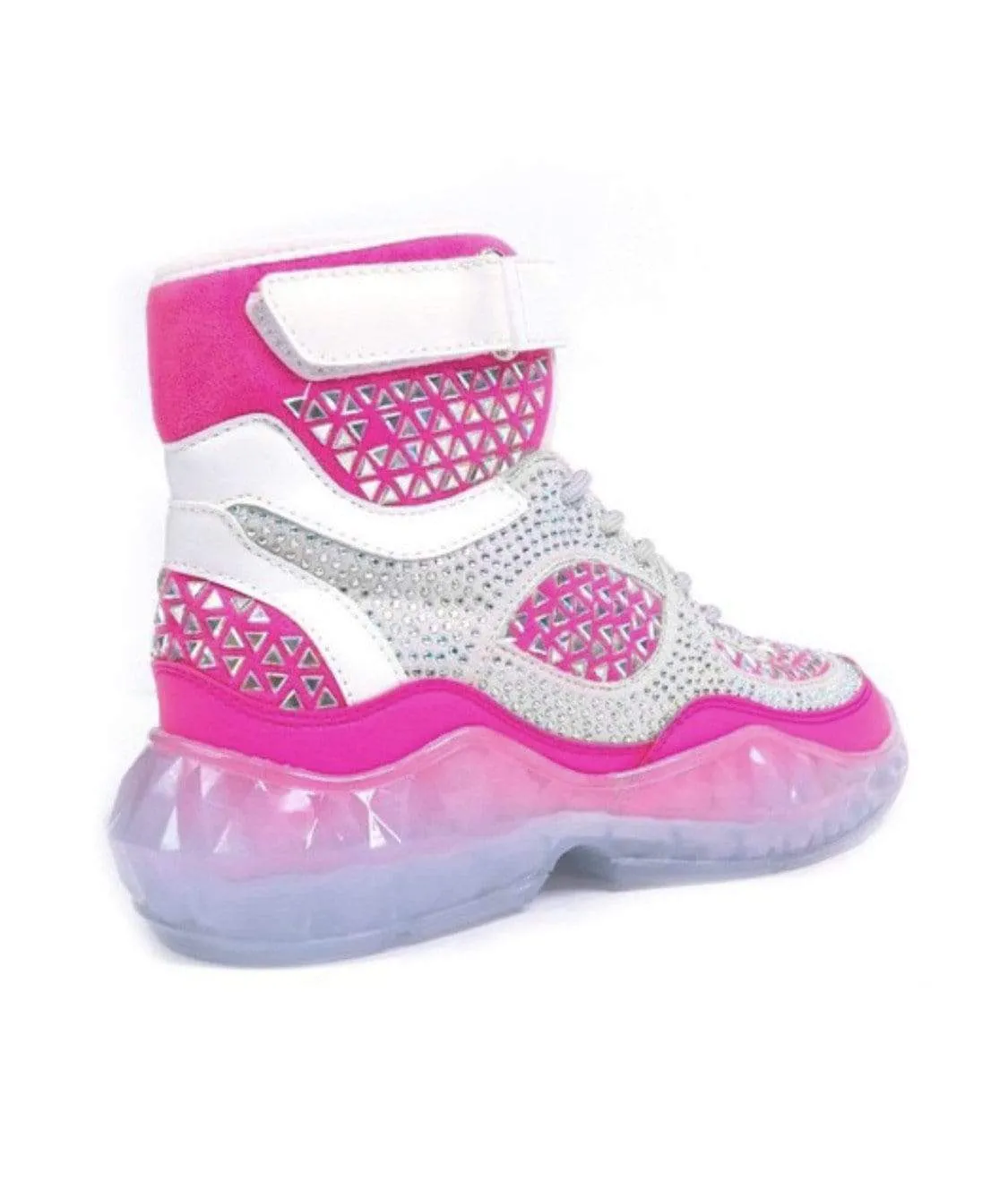 Hi Top Lace Up Neon Pink Rhinestone Sneakers