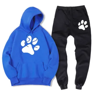 Kawaii Cartoon Dog Paw Print Men Sweatshirt   Sweatpant Winter Warm Fleece 2 Piece Sets Loose Oversize Sportswear Suit Male