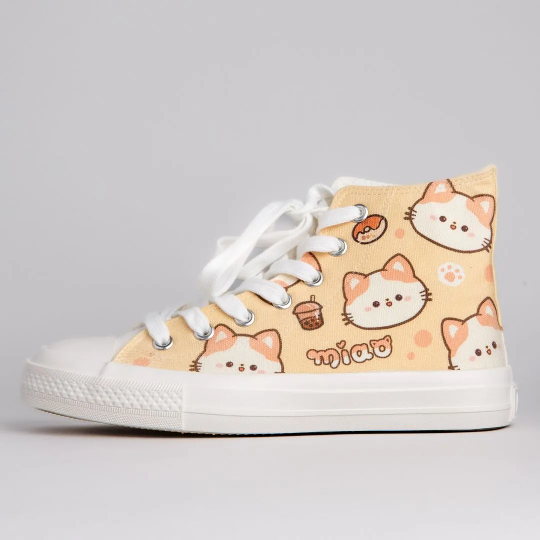 Kawaii Miao Kitty High Top Canvas Shoes - Unisex