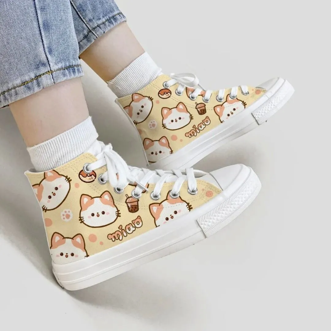 Kawaii Miao Kitty High Top Canvas Shoes - Unisex